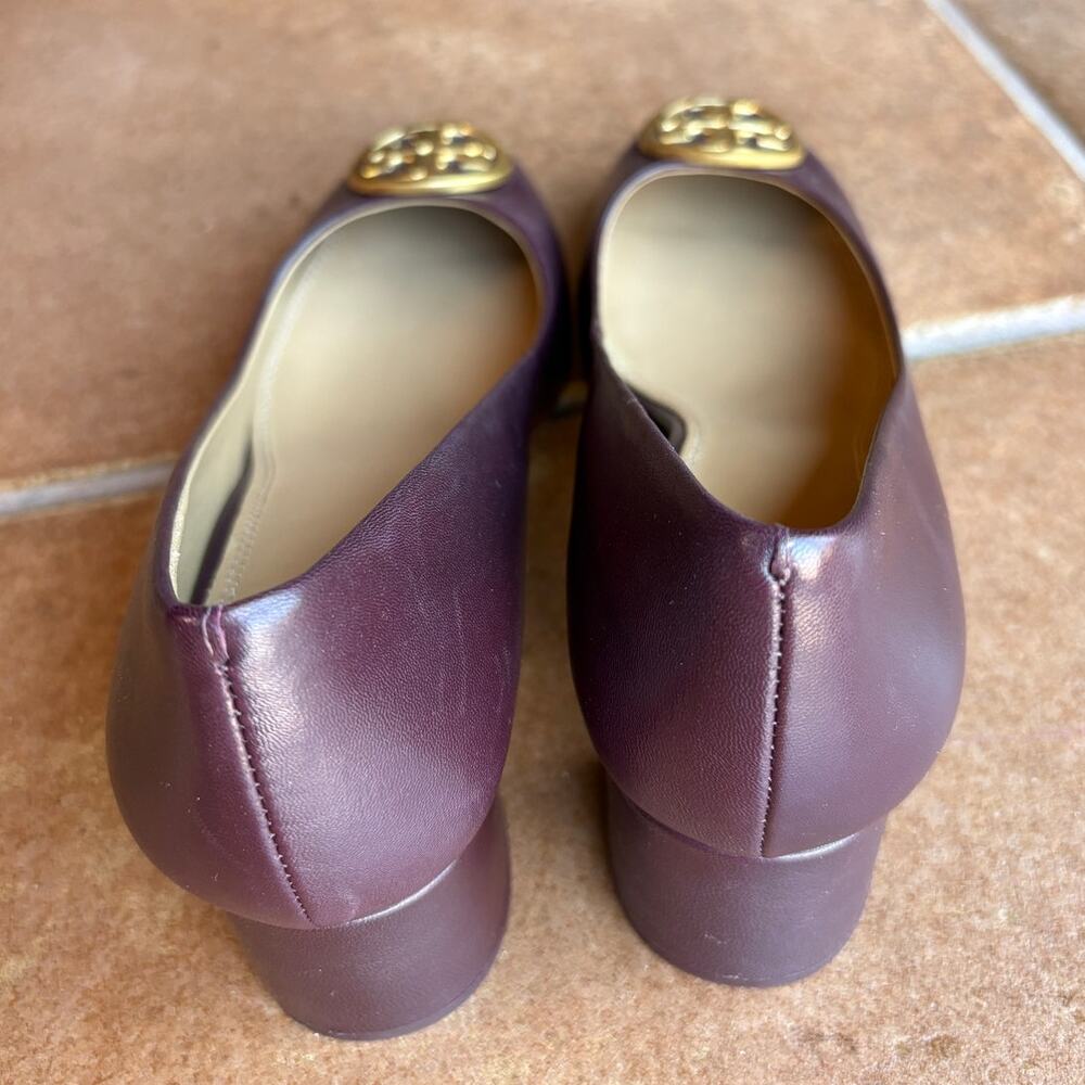 Tory Burch Benton Burgundy Block Heel Pumps Classic Polished Office Event size 8 - Picture 14 of 15